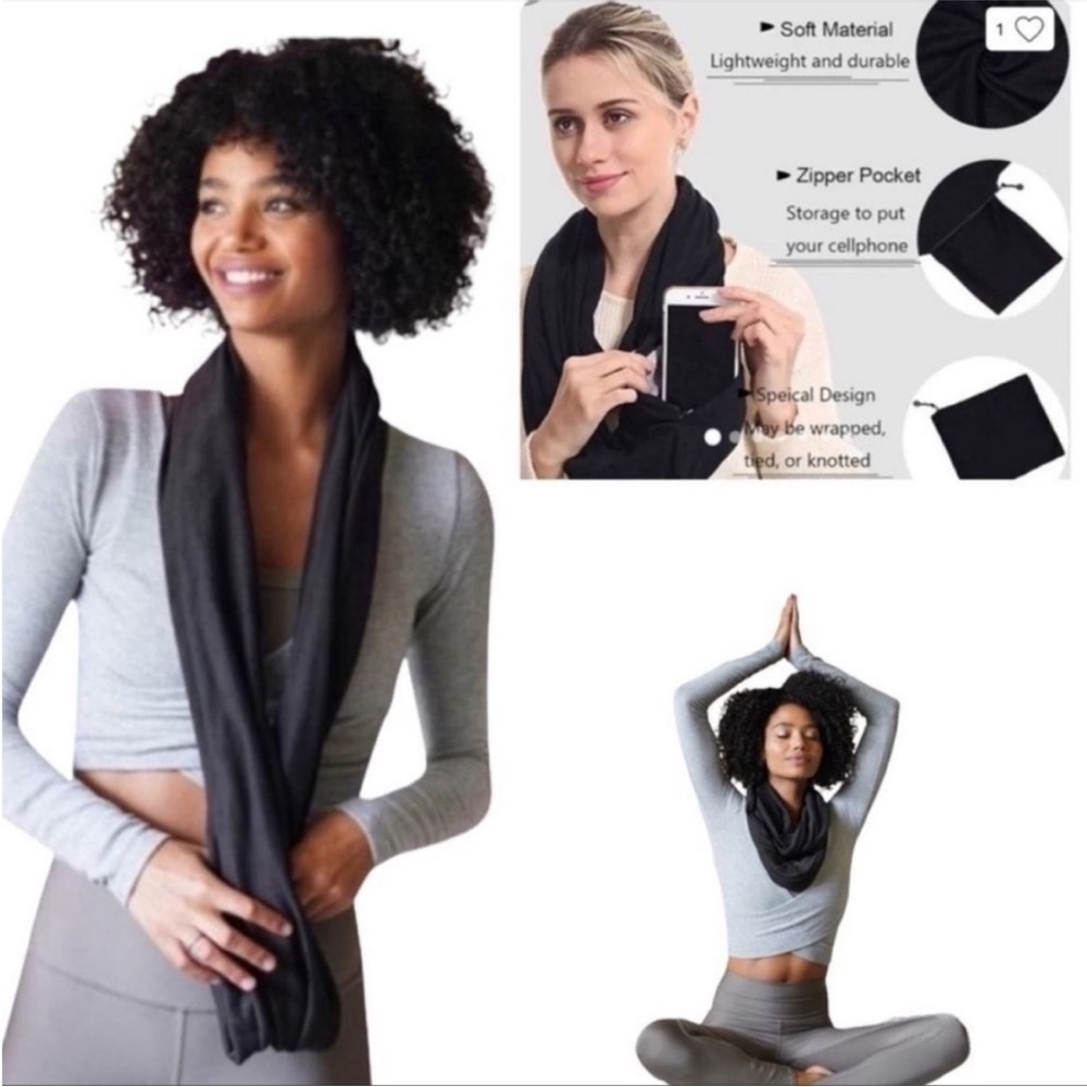 NWT Beyond Yoga Pocket Infinity Scarf Black Hidden Zipper Pocket Soft Gift